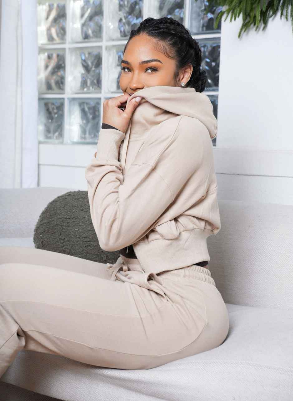 Off-Duty Cropped Hoodie - Latte